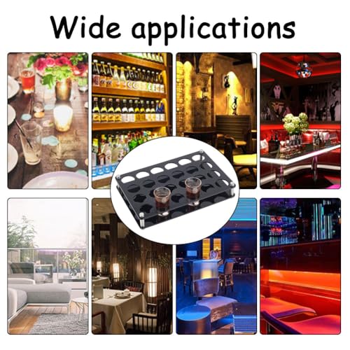 NBEADS 24 Shot Glass Tray Holder, Black Bar Acrylic Shot Glasses Holders Wine Glass Cup Serving Tray Cups Organizer Shot Glass Display for Party Bar Club, Hole: 1.5 Inch - color: Black