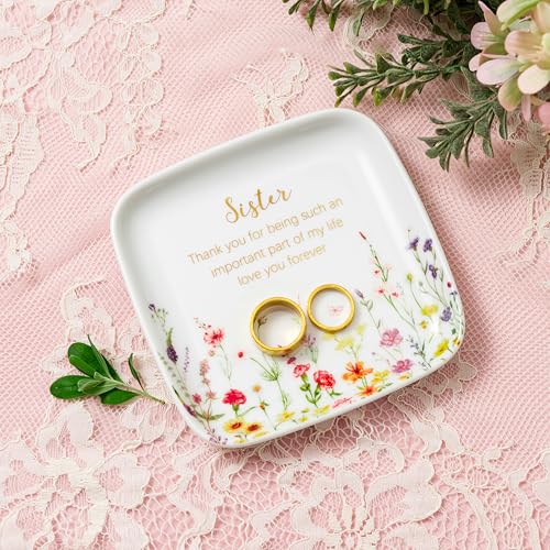 Crisky Jewelry Ring Dish for Sister Birthday Gifts, Thinking of You Gift for Sister Thanksgiving Day Christmas Graduation Gift Ideas (Love You Forever) Floral Thrinket Tray - style: Sister Thank You for Being Such an Important Part of My Life
