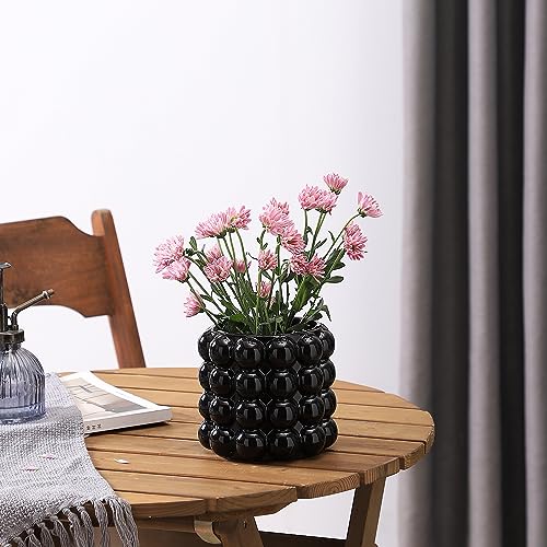 Bubble Vase, Black Ceramic Vase for Flowers, Boho Vases for Home Decor, Decorative Vases for Living Room, Office, Bathroom, Shelf, Fireplace, Farmhouse, Coffee Table, 5 Inches - color: Black, size: Medium