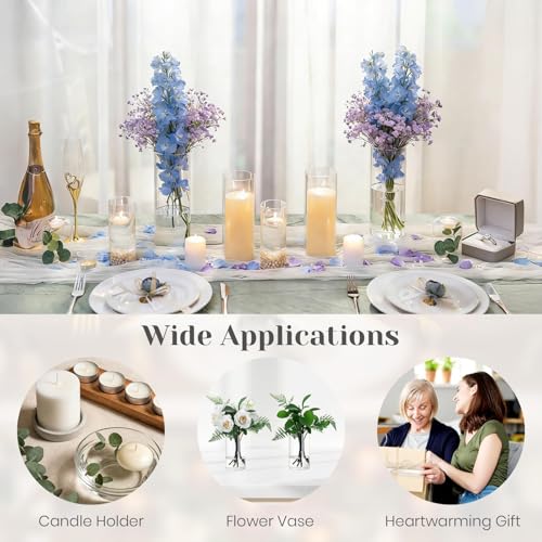 Hewory Hurricane Glass Candle Holders: 6 PCS Clear Hurricane Candle Holders for Pillar Candles Floating Candles, Glass Cylinder for Table Centerpieces Christmas Wedding Party Holiday Home Decor