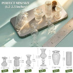 H&D HYALINE & DORA 6 Pcs Mini Glass Flower Vases Cat Whisker Vase Clear Miniature Ribbed Vases for Centerpieces, Wedding Reception Table Decorations(1.2-2.5 in)