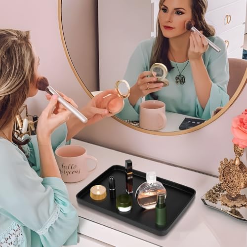 Bathroom Sink Vanity Tray, Large Resin Bathroom Tray, Rectangle Perfume Organizer, Decorative Tray for Vanity Dresser Countertop Living Room Kitchen（Black） - color: Black