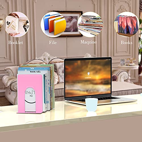 Optomni Bookends, Book End Supports Heavy Duty Metal Bookend Support, Book Ends Supports for Shelves Decor Home Office School (2 Pairs/4 Pieces, Pink) - color: Pink, size: 2 Pairs/4 Pieces