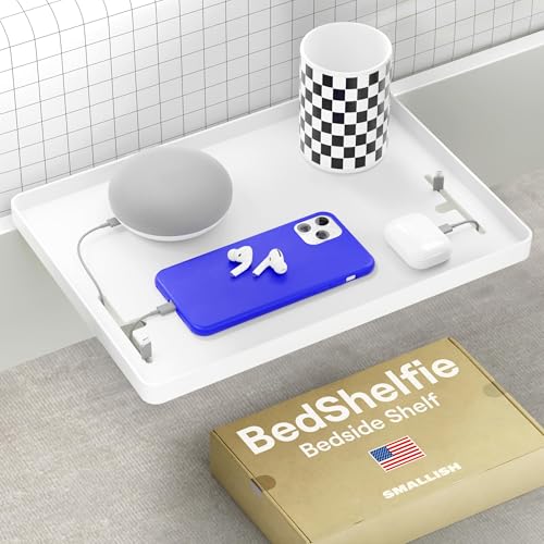 BedShelfie Bedside Shelf for Dorm Room Bunk Bed & Top Bunk, College Dorm Room Essentials, Bedside Caddy, Clip on Floating Desk Tray, Bed Side Table Storage, Loft Nightstand Decor - Cable Catch, White - color: White, size: CableCatch (Hard Plastic 12.5 x 9