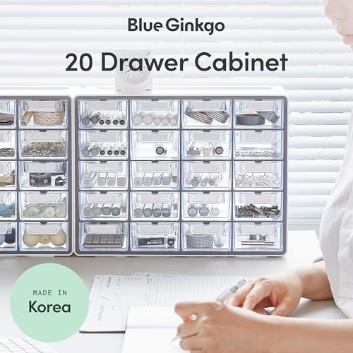 Blue Ginkgo Small 20-Drawer Cabinet – Stackable Clear Organizer for Hardware, Beads, Plastic Bricks, Office, and Craft Storage (Made in Korea, Gray) - color: GREY, size: 20 Drawer