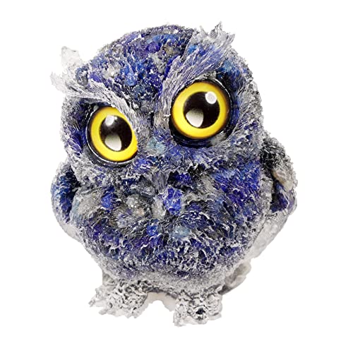 mookaitedecor Lapis Lazuli Owl Statue Sculpture Stone, Carved Animals Night Owl Figurine Crystal Ornament for Desktop Office Home Decor, 3 Inch - color: Blue, size: 3 inch