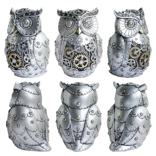 Pigort Unique Owl Statue Figurine - Mechanical Steampunk Style Polyresin Sculpture - 6.6-inch High - Ideal Gift for Boys and Boys' Room Decor