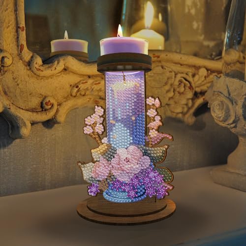 ARTopet DIY Diamond Art Painting Candlestick Holders Wooden Desk Candle Holder Ornament Double Sided Diamond Tabletop Ornaments for Home Decor-Purple Candle - color: Purple Candle