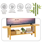 Bamboo TV Stand for TVs up to 65", Accent Entertainment Center with Storage, Media Console Table with Rattan, Modern TV Stand for Living Room, Bedroom, 55"(L), Burlywood - color: Burlywood Rattan