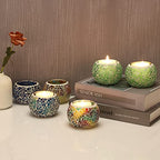 OwnMy 6PCS Mosaic Glass Tealight Holders: Round Votive Candle Holders & Stands for Table Centerpieces, Multicolor Glass Mosaic Tealight Holders, Small Potted Plant Bowl Candle Vases - color: Multicolor Set