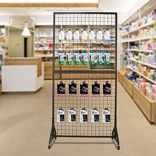 Eastern Tree 2 Packs 3'X 6' Two Gridwall Panels Display Stand with Sturdy T-Base, Black Wire Grid Wall Panels for Craft Show Display Rack, Art Display Stand, Extra more 20 Hooks