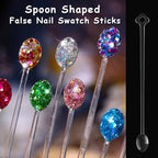 150 Pcs Nail Swatch Sticks with Ring, Clear Spoon Shaped Nail Art Polish Color Display Practice Tips, Acrylic False Nail Sample Sticks Painting Display DIY & Salon Use Beginner Supplies - color: Clear Spoon Shaped