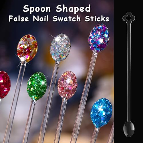 150 Pcs Nail Swatch Sticks with Ring, Clear Spoon Shaped Nail Art Polish Color Display Practice Tips, Acrylic False Nail Sample Sticks Painting Display DIY & Salon Use Beginner Supplies - color: Clear Spoon Shaped