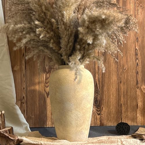 Ceramic Rustic Farmhouse Vase, 12 Inch Beige Flower Vases for Home Decor, Rustic Pottery Vase for Table Centerpieces & Living Room, Farmhouse Ceramic Vases for Entryway & Wedding Gifts - color: Beige, size: Small