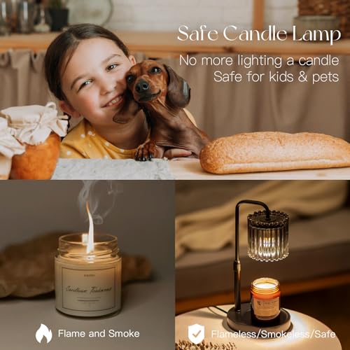 Candeldo Candle Warmer Lamp with Timer: Black Candle Warming Lamp Height Adjustable Wax Melt Warmer Dimmable Modern Farmhouse New Home Bedroom Decor Mothers Day Housewarming Gift for Women - color: Smoke Grey