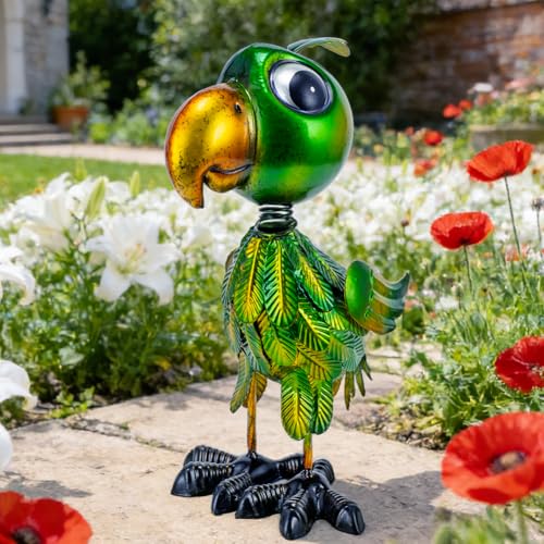 Metal Garden Statues Parrot Outdoor Decor,Green Bird Garden Sculptures Lawn Ornaments,Outdoor Patio Decor Yard Art for Outside - color: Parrot