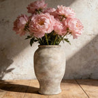 9" Ceramic Vase for Flowers - 100% Waterproof Farmhouse Rustic Flower Vase, Hand-Finished Ribbed Textured Decorative Vase, Distressed Oatmeal Pottery for Modern Home Decor, Mantel, Shelf
