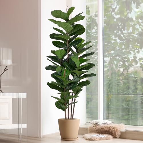 Yepdin 2 Pack Fiddle Leaf Fig Tree - Artificial Ficus Tree with Tall Artificial Plants Large 69 Fiddle Leaves -Fake Trees for Indoor Outdoor Home Decor Living Room - style: 2 Pack 6 FT