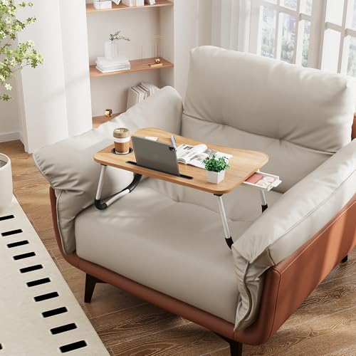 Lap Desk Bed Trays for Eating and Laptops Breakfast in Bed Tray for Sofa/Couch/Study/Reading/Writing with Cup Holder/Drawer On Low Sitting Floor Large Portable Foldable (Walnut Beige) - color: Walnut Beige