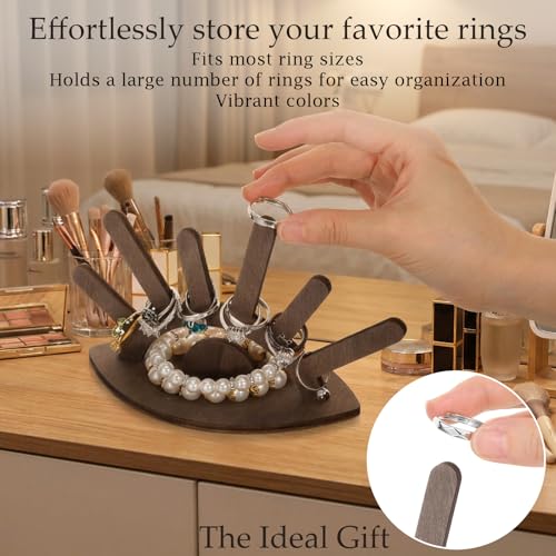 Evil Eye 6 Finger Ring Display Stand, Wooden Ring Holder, Creative Jewelry Display Holder Christmas Birthday Valentine's Day Gifts for Women Men