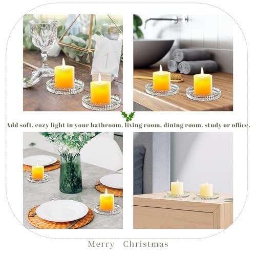 kanpura Crystal Glass Candle Holder Plates Set of 2 3.7 Inch Round Clear Glass Pillar Candle Holder Snowflake Votive Candle Holder Set for Christmas Winter Party Birthday Holiday - color: Snowflake,1