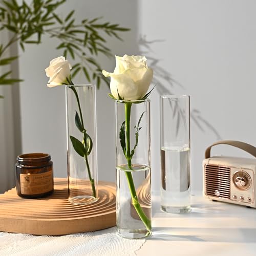 20 Pcs Glass Cylinder Bud Vases for Centerpieces, H: 7.15" x D: 1.85", Birthday Party Wedding Centerpiece Table Decorations, Home Decor, Small Cylinder Living Bud Vases in Bulk for Flowers - size: 7.1*1.8*1.8inch