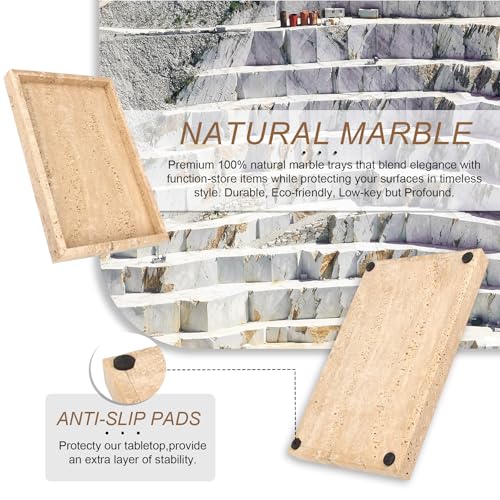 Natural Marble Tray, Stone Tray for Bedroom/Bathroom/Kitchen/Vanity Countertop, Jewelry Tray for Rings Earrings Necklace Bracelet Watch, Room Decor Aesthetic - color: Beige Travertine, size: 11.8" x 7.9" x 1.2"