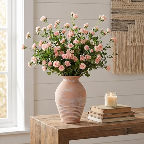Ceramic Flower Vase Home Decor | Farmhouse Pottery Rustic Vases | Vintage Terracotta Vase | Boho Distressed Vase Decorationfor Centerpieces, Living Room, Fireplace (9.2" Retro)