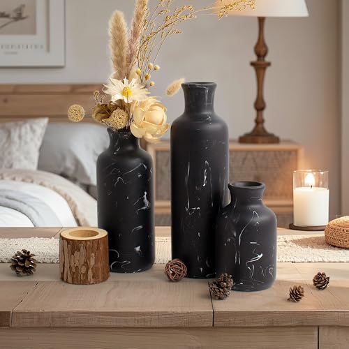 Resin 3 Piece Vase Set, Farmhouse Decor, Home Decorative Vase, Vases for Your Kitchen, Bedroom, Office, Living Room, Bathroom, & Shelf Centerpiece Table Decorations, Black Marble Look - color: Black Marble Look