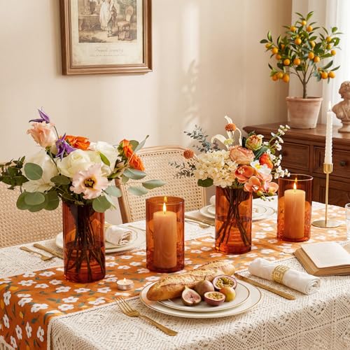 TBWIND 12pcs Amber Glass Cylinder Vases for Centerpieces, 6 Inch Bulk Flower Vases for Wedding Decorations, Hurricane Candle Holder for Floating Candles and Table Home Decor - size: 12 Pack 6 Inch - Amber