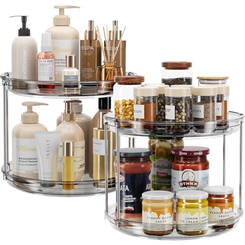 LAMU 2 Pack 2 Tier Lazy Susan Turntable Organizer 9.25'' Rotating Spice Rack Organization for Cabinet, Kitchen, Pantry, Countertop, Bathroom, Vanity, Medicine Cabinet Organizer, Grey - color: Gray, size: 9.25in 2 Pack