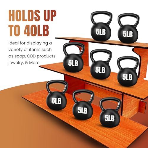 3-Tier Straight Retail Table Display Stand with Shelves for Products | 3 Step Straight Display Rack for Counter Top, Craft Shows, Farmers Market, Trade Shows, Pop ups, Soap Display, Candles (Orange) - color: Orange