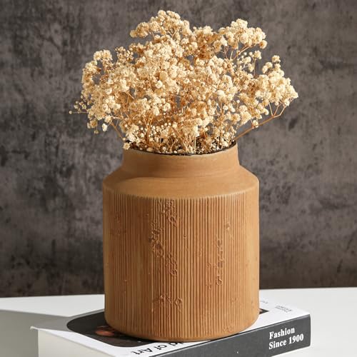 Farmhouse Vase for Home Decor, Vintage Rustic Terracotta Flower Vase Suitable for Home Decor, Living Room, Shelf, Dining Table. 7IN. Ochre - color: Retro-5, size: 6.1 x 7 inches