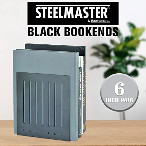 STEELMASTER by BankSupplies 6-Inch Heavy Duty Bookends | Scratch Resistant Finish | Heavy Gauge Material | Non-Slip Padded Base Protection | For Office, Bookshelves, Binders & Books - color: Black, size: 6-Inch Pair