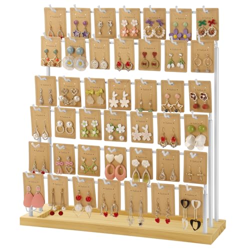 Earring Display for Vendors,6 Tiers 42 Hooks Jewelry Rack Display Holder Stand, Earring Organizer Holder for Necklaces Rings Bracelets Keychains,Jewelry Display for Selling with Earrings Cards-White - color: White
