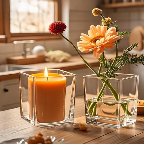 CONNOO 6 Pack Square Glass Vase 5" x 5" x 5", Clear Bulk Flower Vases for Centerpieces, Square Glass Cube Vase Floating Candle Holders for Wedding Party Home Decor - size: 6 Pack 5 Inch