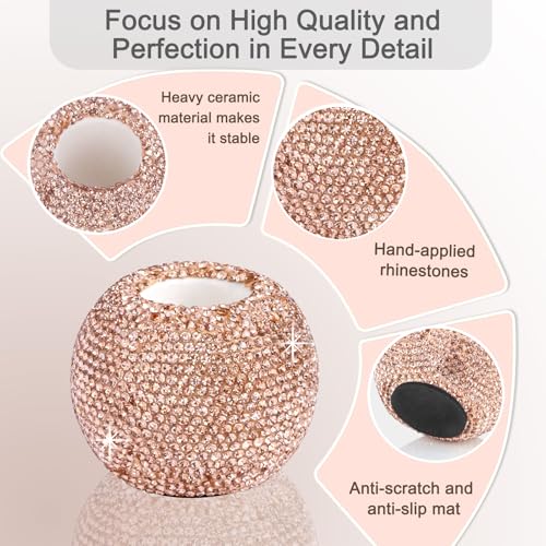 Vixdonos Round Resin Rhinestones Candlestick Holders Set of 3 Ceramic Candle Holder Bulk for Taper Candles,Rose Gold - color: Rhinestones-rose Gold