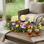 26 Inch Spring Summer Centerpiece with 3 Candle Holders Floral Table Centerpiece with Daisies and Wildflowers for Dining Table Mantel Wall and Farmhouse Table Decoration