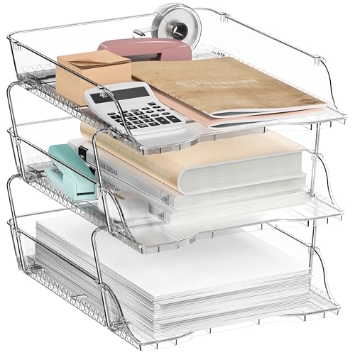 Simple Houseware 3-Tier Crystal Clear Stackable Document Letter Tray Paper Organizer - Desk Organizer for A4/Letter Size Documents, File Sorter, Paper Holder, Office Desktop File Storage, Acrylic Look - color: Clear, size: 3-Tier