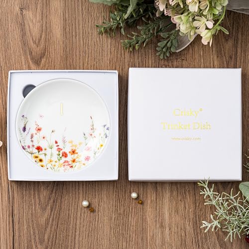 Crisky Initial Jewelry Tray Ring Dish & Gift Box, Ceramic Flower Trinket Dish for Rings Earrings Necklaces Keys, Bridal Shower Engagement Birthday Gift for Women, Friends 4.57" (Gold Foil L - style: Initial L