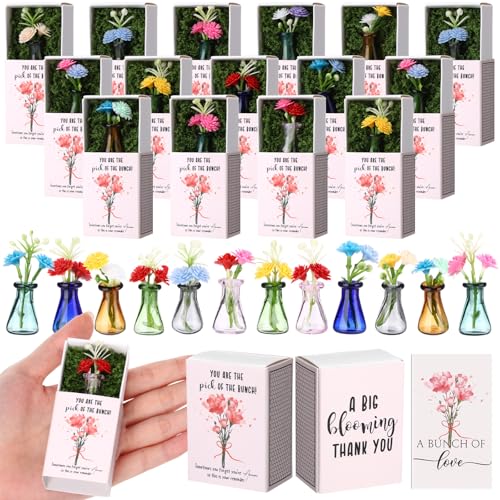 24 Sets Mother's Day Bulk Gifts for Women Teacher Nurse Appreciation Positive Mini Bud Vases with Flower Office Desk Decor Mini Box Breathing Thank You Gifts for Graduation Coworker Staff (Mix Color) - color: Mix Color