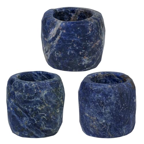 rockcloud Natural Raw Blue Sodalite Taper Tea Light Candle Holder Air Plant Holder Healing Stone Home Decoration Figurine - color: Blue