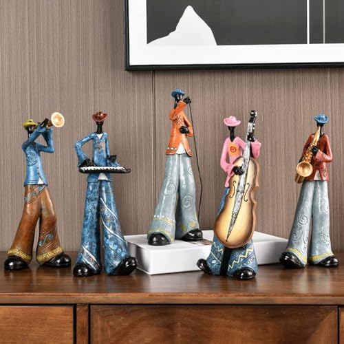 Vintage jazz band decorative sculpture,western band sculpture,creative musician decoration,abstract figure ornaments,suitable for living room,wine cooler,bookshelf,entryway,etc. (saxophone player) - color: Saxophone Player
