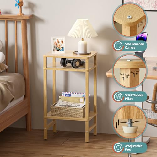 YUFAM Side Table End Table Tall Night Stand 3-Tier for Living Room Bedroom Bathroom Office Furniture Natural - color: Natural, size: 3 Tier