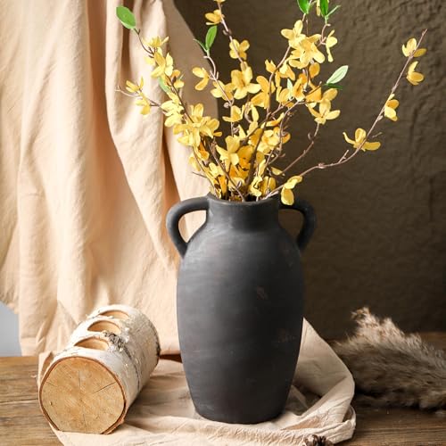 Terracotta Farmhouse Flower Vase, 9.6 Inch Ceramic Rustic Vase with 2 Handles, Decorative Vase Boho Decor for Home Decor, Table, Living Room, Shelf Decoration - color: 110-3-9.6in