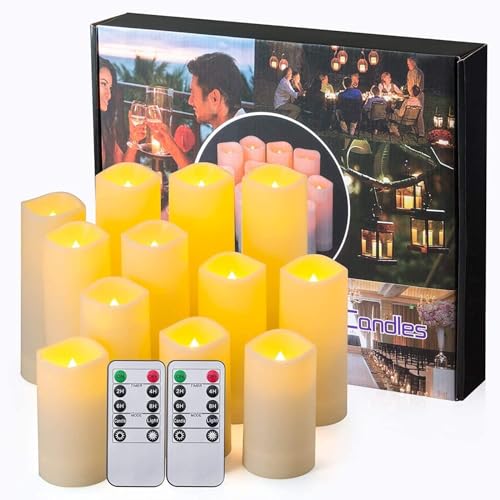 CLTNIKET12-Pack LED Flameless Candles(D 2.2''X H 4'' 5'' 6'' 7'') with Remote Control Waterproof Outdoors & Indoors, Battery Candles with Remote Timer, Decorative Remote Led Candles. - color: 1-Ivory-12