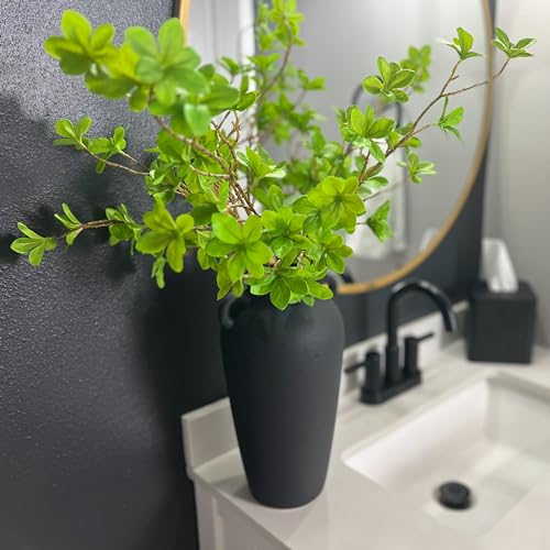 12 Inch Tall Black Ceramic Vase, with 5 Branches of 25 Inch Faux Artificial Vibrant Greenery Stems Set, Textured Minimalist Jug, Fake Stem Plants, Decorative Farmhouse, Console Table Centerpiece Decor - color: Black
