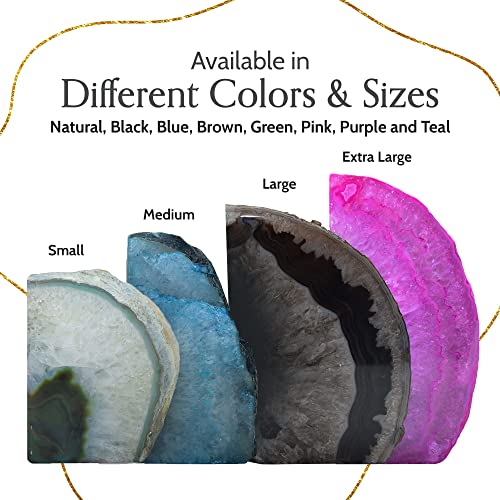 Nature's Decorations A Quality Black Agate Geode Bookends - Heavy Duty with Non-Skid Rubber Bumpers for Shelves, Office, Home Decor - Cool Crystal Stone (1 Pair 2-3 LB) - color: Black, size: A Grade 2 - 3 Lbs