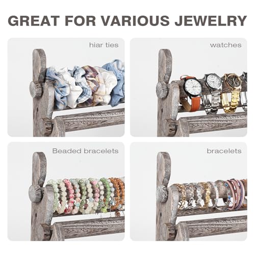 TOPNEW 4 Tier Wooden Bracelet Holder,Scrunchie Bangle Watch Necklace Display Storage Jewelry Holder Stand Display Organizer,Antique White - color: 4 Tier Antique White