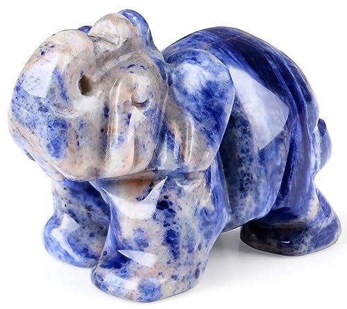 QINJIEJIE Blue White Sodalite Crystals Elephant Decor Cute Desk Polished Stones Figurine Natural Gemstones Luck Decoration Home Room Office Pocket Hippie Elephant Meditation Gift for Women - color: Blue White Sodalite